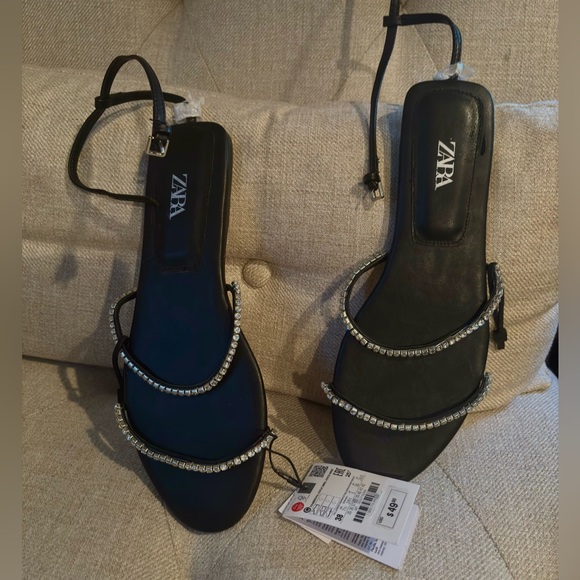 Zara NWT Strappy Black Rhinestone Sandals size 38 / 7.5 - Picture 9 of 10